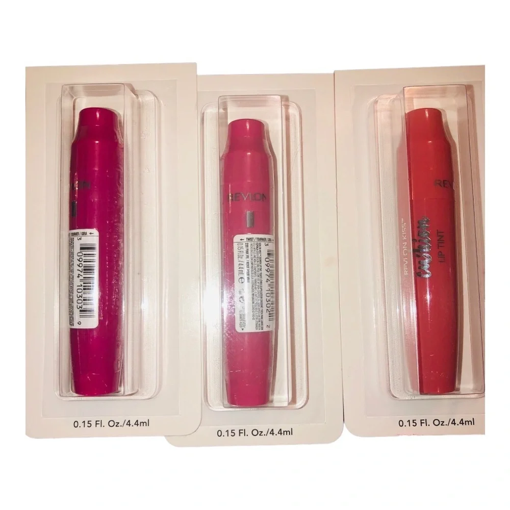 3pk Revlon Kiss‎ Cushion plush Lip Tint- Berry Lit, Pink IRL, #310 (peacy tint)